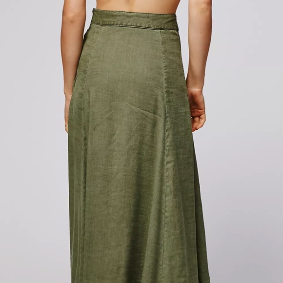 Free People American Ride Maxi Skirt Linen Olive Sage Green Wrap Side Slits 2 - Picture 3 of 10